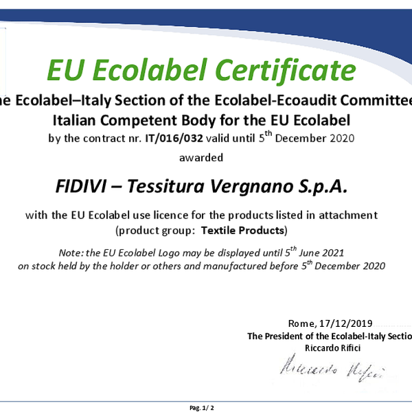 pastel - ecolabel certificate
